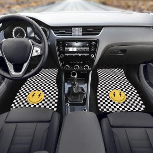 y2k Aesthetic, Preppy Decor, Car Floor Mats, Car Mat, White Checkered Floor Mats For Car, Lightning Bolts, Cute Car Mats, Car Accessories image 3