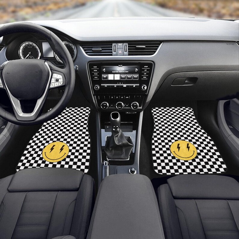 y2k Aesthetic, Preppy Decor, Car Floor Mats, Car Mat, White Checkered Floor Mats For Car, Lightning Bolts, Cute Car Mats, Car Accessories image 3