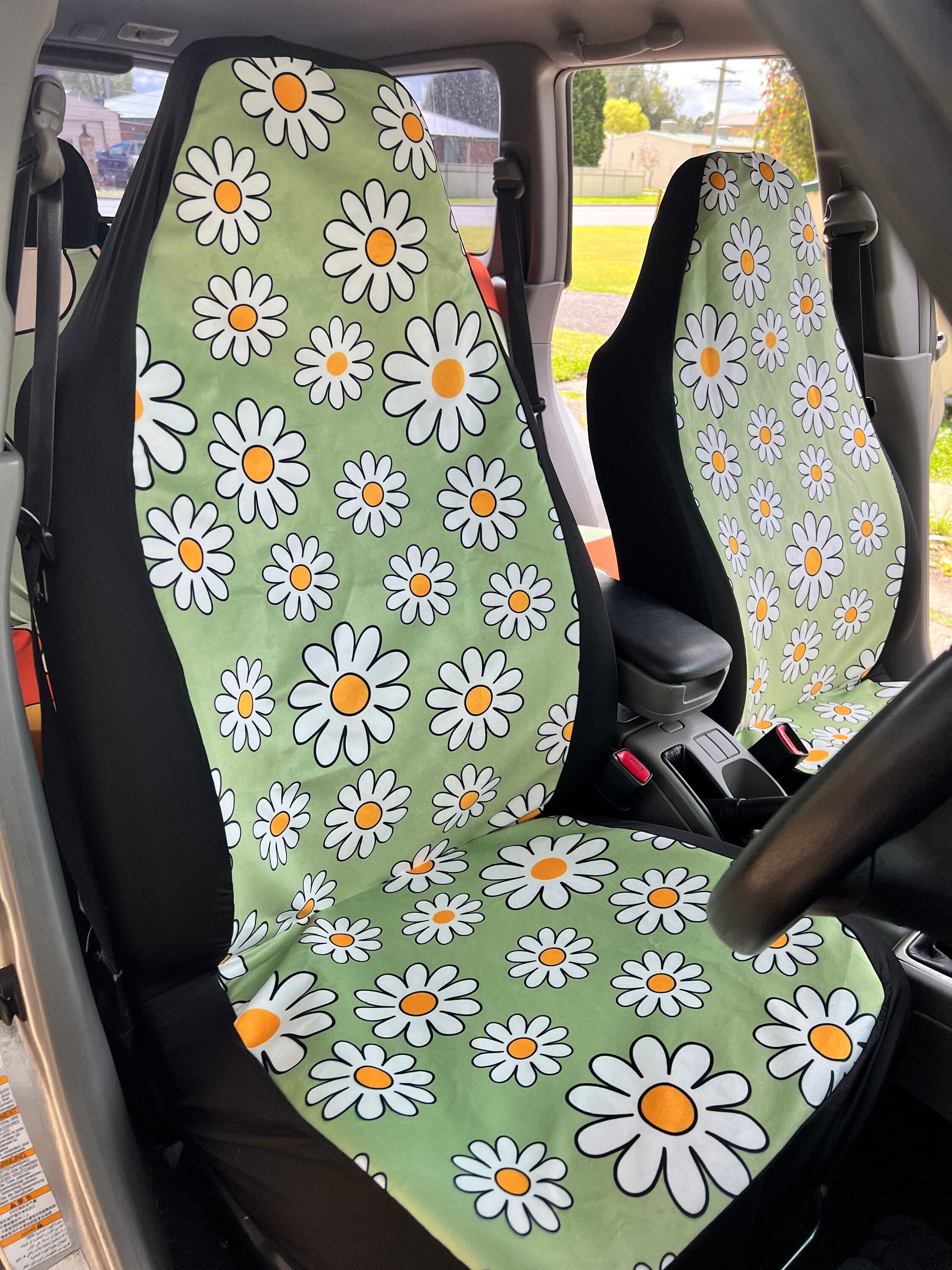 Retro Bunte Lächelnde Blumen Auto Sitzbezüge Hippie Auto Dekor