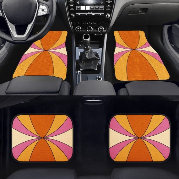 Tapis de sol de voiture à rayures rétro, tapis de voiture hippie