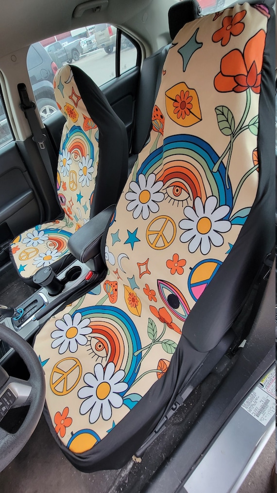 Rainbow Peace & Love Housse de siège auto rétro bohème hippie pour femme,  coupe universelle, jolie housse de siège baquet avant florale colorée pour  voiture -  France