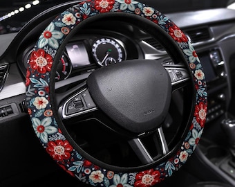 Winter Flowers Steering Wheel Cover, Steering Wheel Cover For Women, Car Wheel Cover, Steering Wheel Cover Boho, Wheel Cover For Car