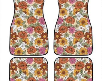 Alfombrillas para coche Flower Power, alfombrillas hippies para coche, accesorios para coche para mujeres, regalos para fumadores de marihuana, accesorios retro para coche, decoración interior de coche, estilo cottagecore.