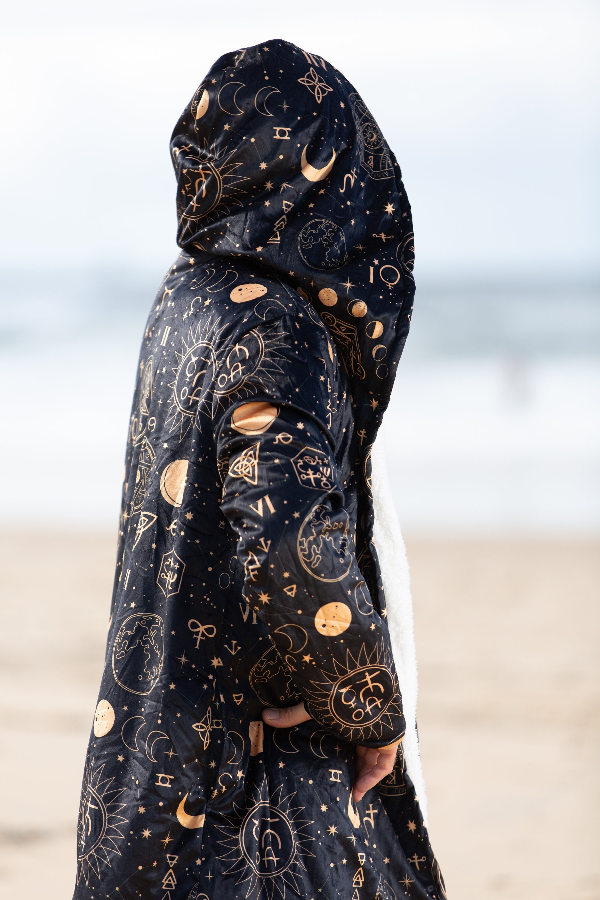 【DISCERNMENT】Kitsch Cap Hooded Shirt Jacket Celestial Hooded Cloak, Cloak With Hood, Festival Cloak