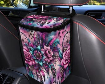 Headrest Garbage Bag - Carbage Bag - Car Trash Bag - Wipeable Trash Bag - Cute Car Accessories - Car Gifts Pink Teal Dreamcatcher Leopard