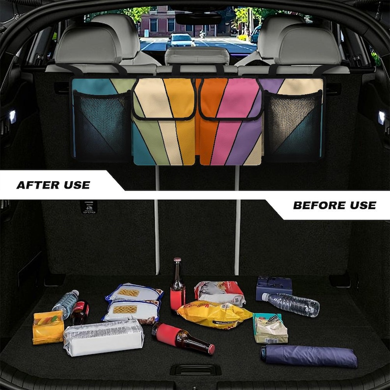 Car Trunk Organizer, Car Trunk Accessories, Trunk Storage, Travel Accessories, Hanging Car Storage Solution, Multi-Compartment Car Organizer