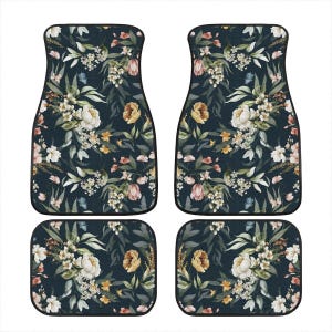 Boho Flowers Car Mats, Car Accessories For Women, Floral Car Floor Mats, Cute Car Accessories, Boho Car Mat, Cute Car Mats, Cottagecore Car image 1