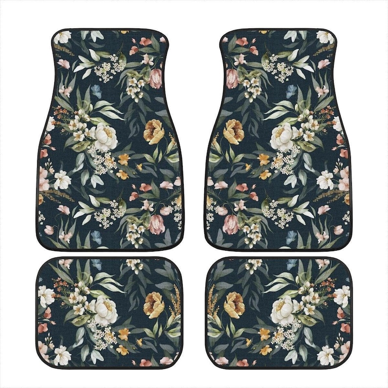 Boho Flowers Car Mats, Car Accessories For Women, Floral Car Floor Mats, Cute Car Accessories, Boho Car Mat, Cute Car Mats, Cottagecore Car image 1