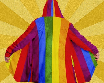 Hooded Cloak, Cloak With Hood, Lgtb Cloak, Rave Outfit, Rave Clothing Women, Men's Cloak, Gay Pride Flag, Festival Outfit, Wizard Cloak