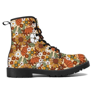 Floral Pattern Vegan Leather Boots, Handcrafted Boots, Ankle Boots, Combat Boots, Classic Boots, Hippie Boots, Floral Boots, Gift For Her
