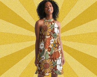 Women's Halter Dress - 70's Disco Dress - Trippy Summer - Colorful High  Neck Dress - A-line - Sleeveless Dress - Groovy Psychedelia Print - Etsy
