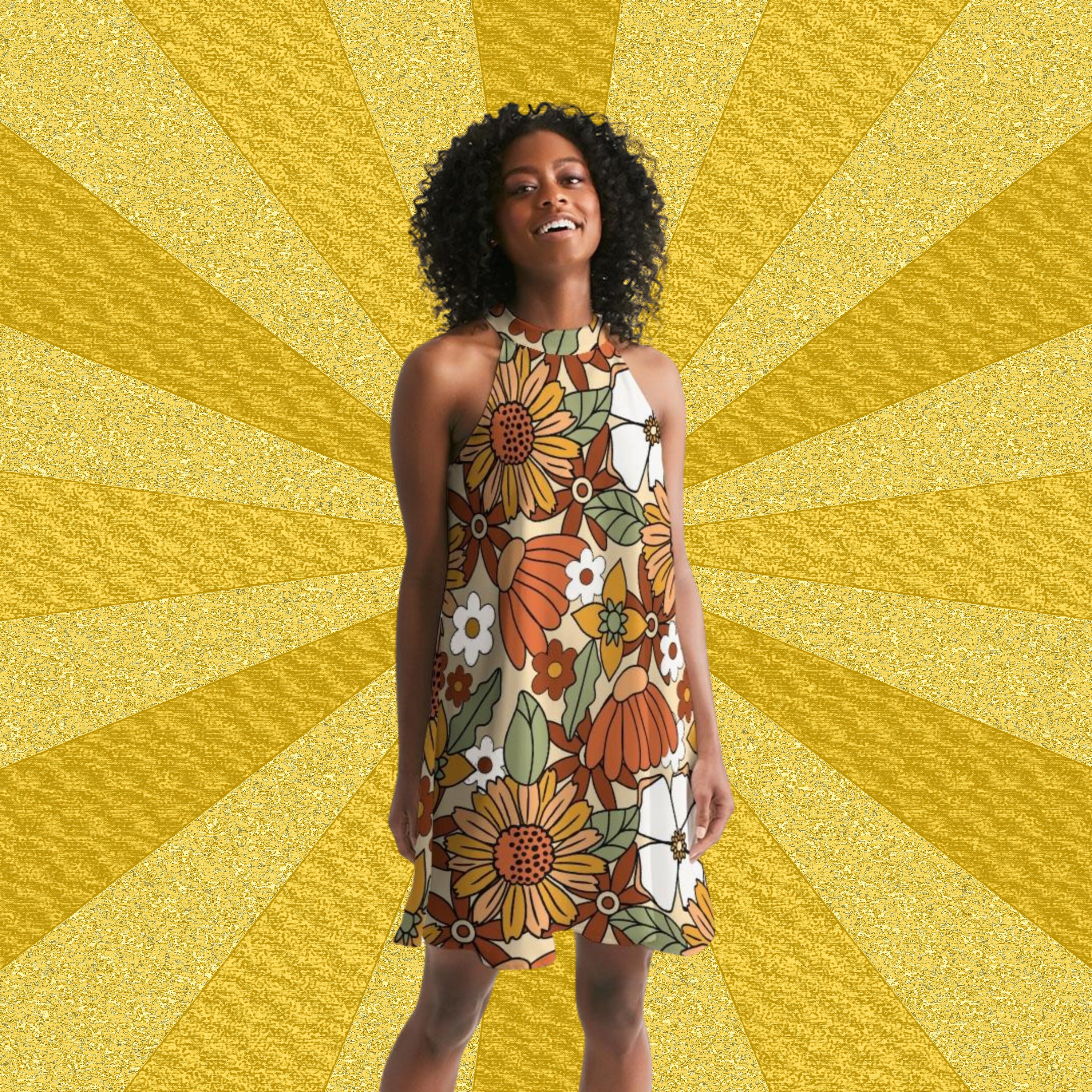 70s Dress, 70s Clothing, Flower Power, 70's Halter Dress