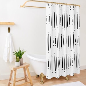 Mudcloth Shower Curtain, Extra Long Shower Curtain, White Shower Curtain, Minimal Shower Curtain, Shower Curtain Boho, Boho Shower Curtain