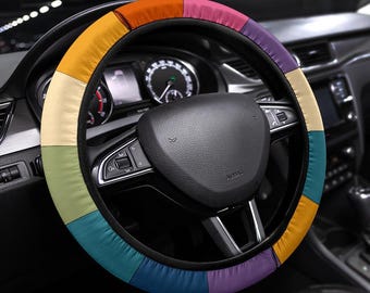 Retro Color Block Steering Wheel Cover for Women, 70s Car Wheel Cover, Cute Car Accessories, Gift for New Driver