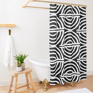 Mudcloth Shower Curtain, Extra Long Shower Curtain, Black Shower Curtain, Minimal Shower Curtain, Boho Shower Curtain, Shower Curtain Boho