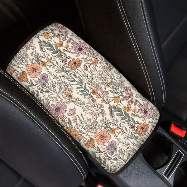 Cottagecore Center Console Cover, Floral Car Center Console Cover, Interior Car Decor, Auto Center Console Lid Cover, Cute Car Accessories