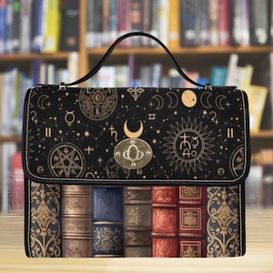 Porte-livre céleste, cartable sombre, cartable, sac à main sorcière, petit sac à bandoulière, sac de bibliothèque, cadeau pour amoureux des livres, portefeuille livre