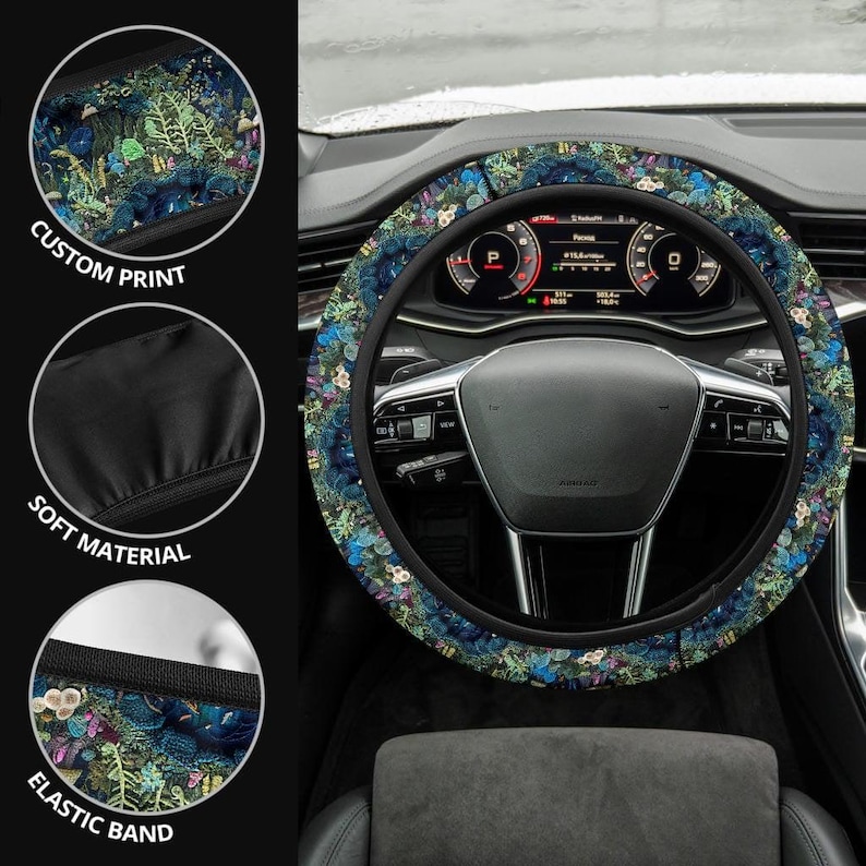 Enchanted Forest Steering Wheel Cover, Steering Wheel Cover For Women, Car Wheel Cover, Steering Wheel Cover Boho, Wheel Cover For Car image 2