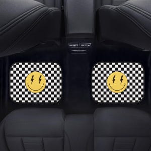 y2k Aesthetic, Preppy Decor, Car Floor Mats, Car Mat, White Checkered Floor Mats For Car, Lightning Bolts, Cute Car Mats, Car Accessories image 4