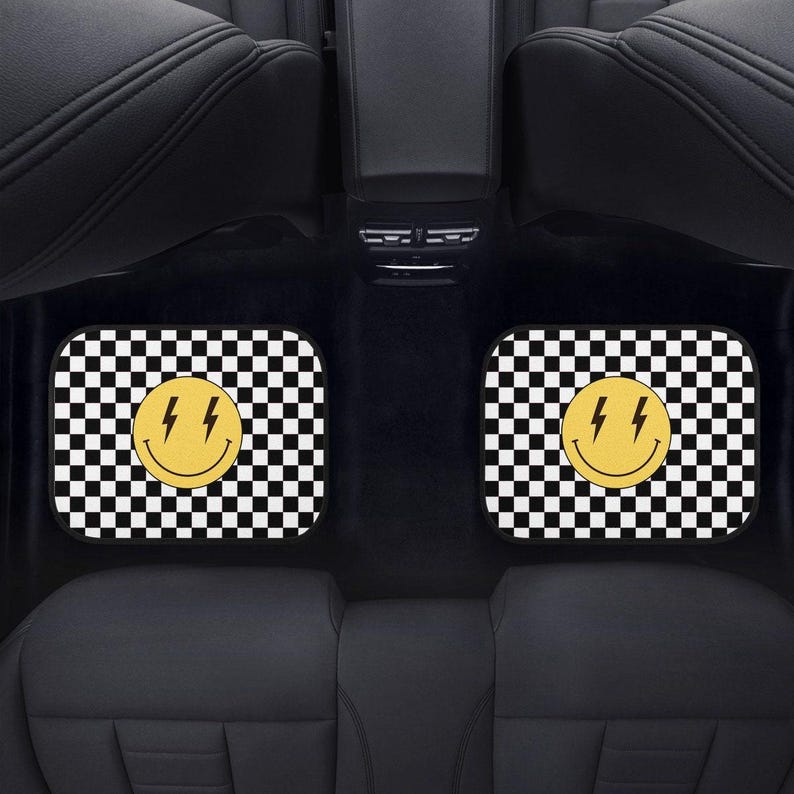 y2k Aesthetic, Preppy Decor, Car Floor Mats, Car Mat, White Checkered Floor Mats For Car, Lightning Bolts, Cute Car Mats, Car Accessories image 4
