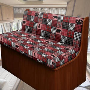 Funda de sofá para autocaravana, accesorios retro para interior de autocaravana, funda de sofá a cuadros rojos, bonita funda de cojín para comedor de autocaravana