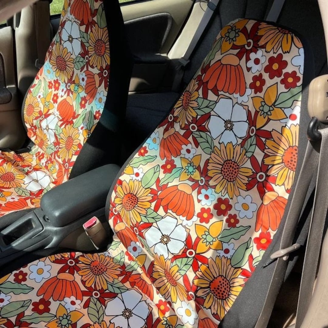 Flower Power Car Seat Covers, Retro Car Seat Covers, Retro Car Accessories, Cottagecore, Hippie Car Seat Covers, Car Accessories For Women