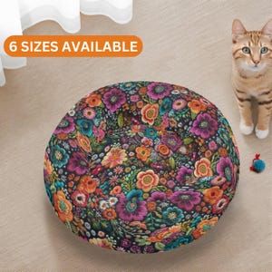 Cat Bed, Colorful Dog Bed, Cute Cat Bed, Calming Cat Bed, Floral Pet Accessories, Floral Small Dog Bed, Washable Pet Bedding, Donut Dog Bed