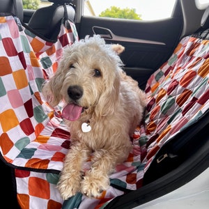 Boho Checkered Pet Seat Cover, Back Car Seat Cover, Car Seat Covers For Vehicle, Car Accessories Boho, Cute Car Accessories, Dog Seat Cover