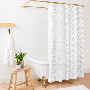 White Shower Curtain, Extra Long Shower Curtain, Up to 90 inches Long, Shower Curtain Boho, Boho Shower Curtain, Minimalist Shower Curtain