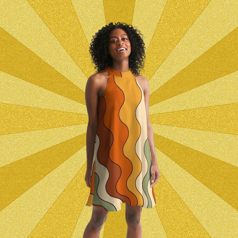 70s Dress, 70s Clothing, Retro Stripes, Large 70s Halter Dress, Sleeveless Dress, Retro Clothing Women, Music Festival, Cool Hippie Dress image 1