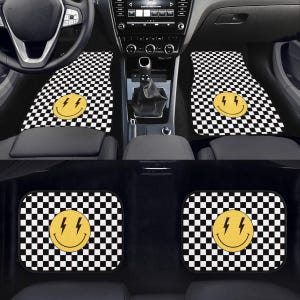 y2k Aesthetic, Preppy Decor, Car Floor Mats, Car Mat, White Checkered Floor Mats For Car, Lightning Bolts, Cute Car Mats, Car Accessories image 2