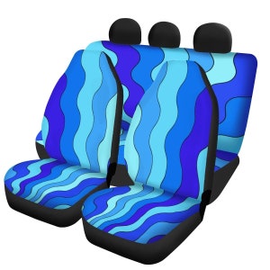 Blue Waves Car Seat Covers Full Set, Car Seat Covers, Boho Car Accessories, Seat Covers For Car, Car Accessories For Women, Cute Car Decor