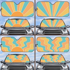 Retro Beach Summer Vibes Car Sun Shade, Windshield Sun Shade, Sun Shade Car, Car Sunshade, Retro Car Accessories For Women, Retro Car Decor
