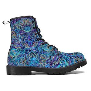 Psychedelic Art Vegan Leather Boots, Witchy Boots, Handcrafted Boots, Mens Boots, Combat Boots, Rave Outfit, Hippie Boots, Trippy Hippie