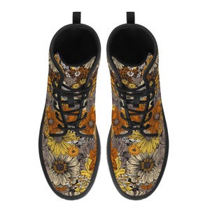 Floral Pattern Vegan Leather Boots, Handcrafted Boots, Ankle Boots, Combat Boots, Classic Boots, Hippie Boots, Floral Boots, Gift For Her 画像 3
