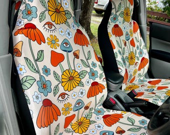 Fundas para asientos de coche para vehículos, juego completo, fundas para asientos de coche, accesorios para coche para mujeres, accesorios para coche estilo boho, funda para asiento de coche con forma de seta,