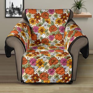 Retro Floral Print Sofa Cover, Quilted Couch Cover, Lounge Pet Protector, Recliner Chair Cover, Cottagecore Slip Cover, XL Couch Sofa Cover