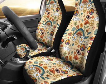 Peace and Love Car Seat Covers, Retro Car Seat Covers, Retro Car Accessories, Cottagecore, Hippie Car Seat Covers, Car Accessories For Women