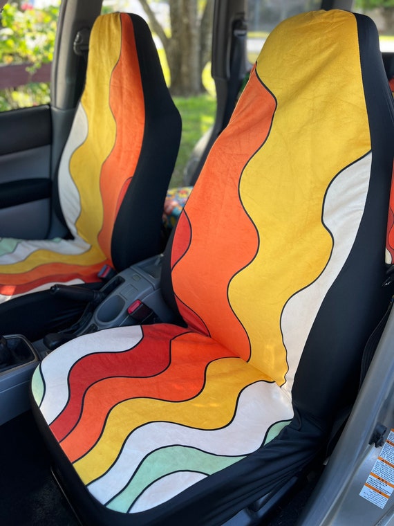 Couvre-sièges de voiture à rayures bleu-orange, couverture