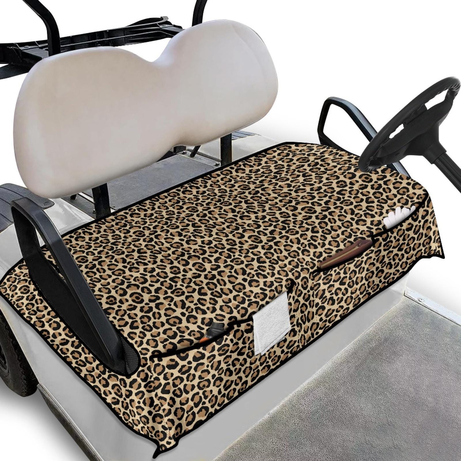 ポケット付きヒョウ柄ゴルフカートシートカバー、男性向けゴルフギフト