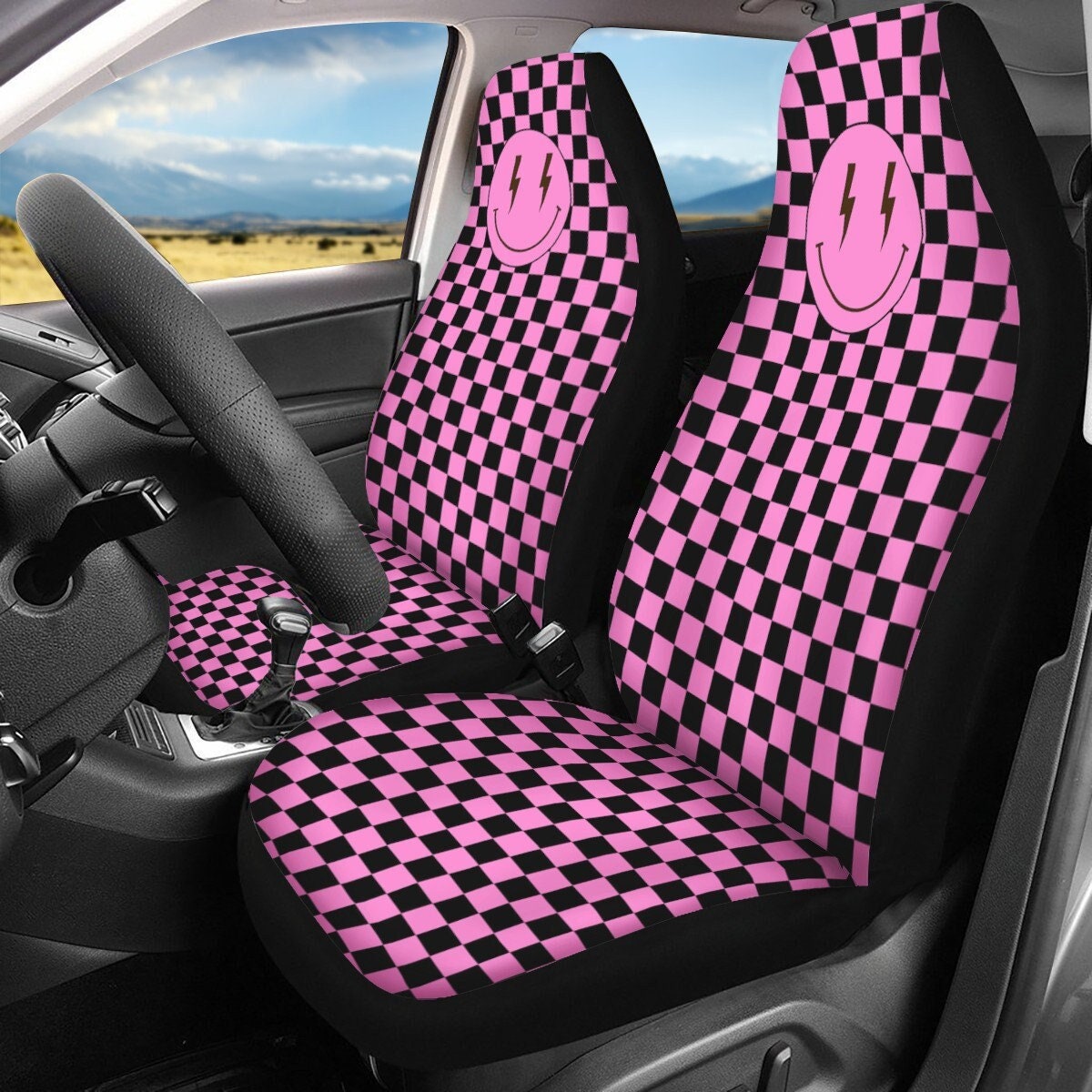 Sindsro Foran kaldenavn Lightning Bolt Pink Checkered Pink Seat Covers for Car Car - Etsy Israel