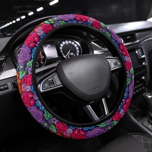 Couverture de volant floral, couverture de volant pour femme, couverture de volant de voiture, couverture de volant Boho, couverture de roue pour voiture, décor de voiture