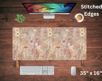Cottagecore Desk Mat, Wildflowers Gaming Mouse Pad Large Mousepad, Floral Desk Mat Cute, Keyboard Mouse Mat Desk Pad for Work Office Home XL