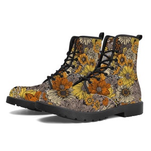 Floral Pattern Vegan Leather Boots, Handcrafted Boots, Ankle Boots, Combat Boots, Classic Boots, Hippie Boots, Floral Boots, Gift For Her