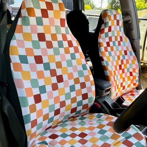 Full Set Car Seat Covers For Vehicle, Seat Covers For Car, Boho Car Accessories, Checkered, Car Accessories For Women, Car Decor Interior