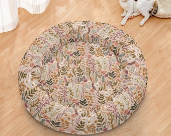 Wildflowers Dog Bed, Cute Cat Bed, Calming Cat Bed, Cottagecore Pet Accessories, Floral Small Dog Bed, Washable Pet Bedding, Donut Dog Bed