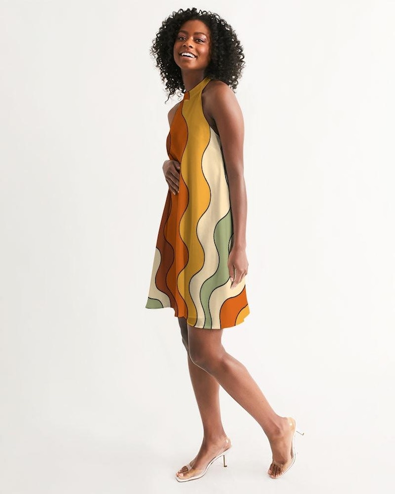 70s Dress, 70s Clothing, Retro Stripes, Large 70s Halter Dress, Sleeveless Dress, Retro Clothing Women, Music Festival, Cool Hippie Dress image 5