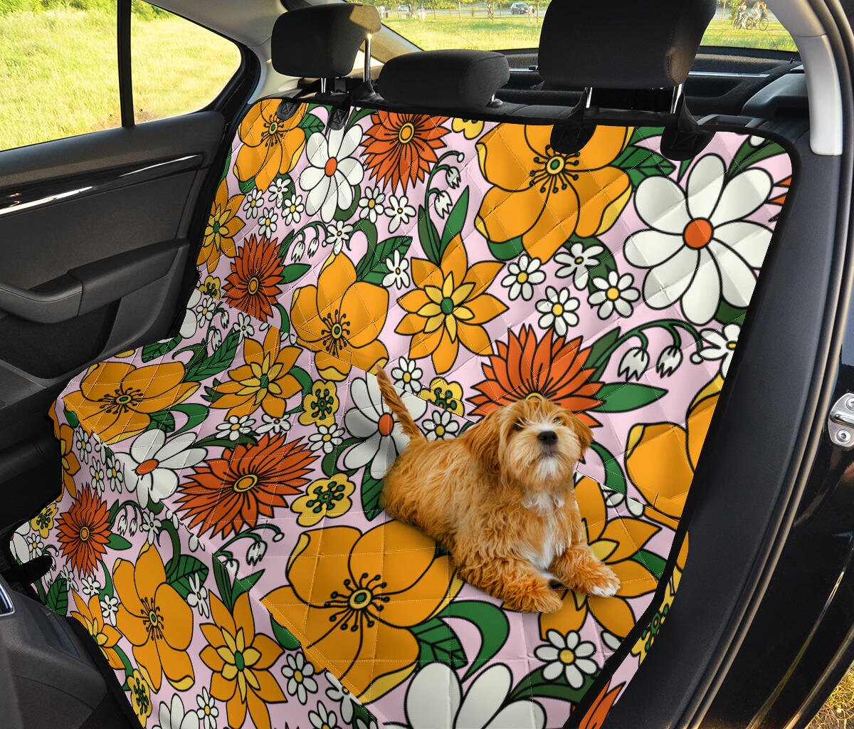 Retro Hippie Flowers Dog Hammock Back Seat Cover for Car Truck SUV
