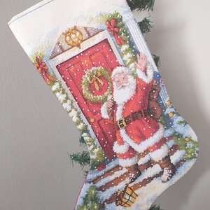 Personalized Christmas Stocking with hand embroidered Santa Claus. Original Dimensions Gold Collection - Welcome Santa Christmas Stocking