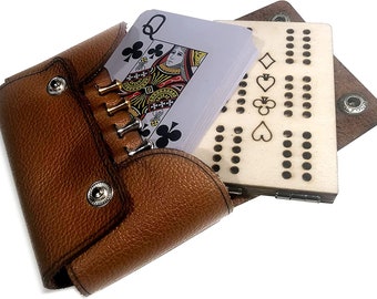 Leather travel cribbage set - old design